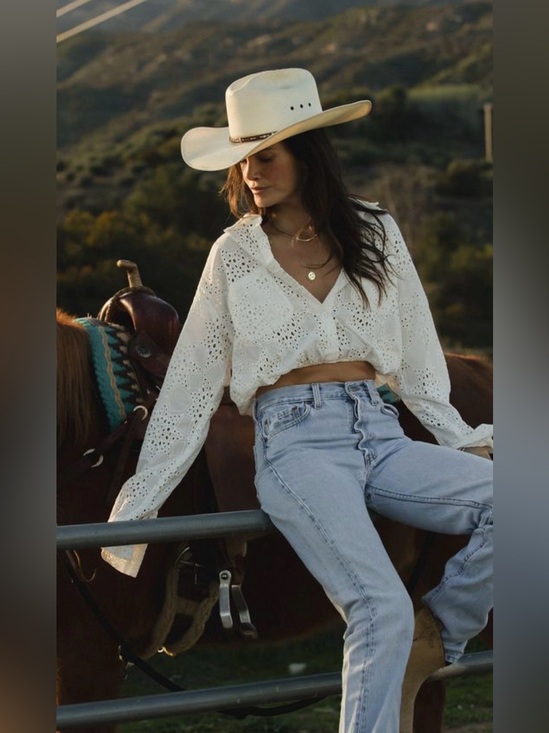 stillwater Tops - STILLWATER THE EYELET CROP FAVORITE SHIRT white lace cotton size S boho western